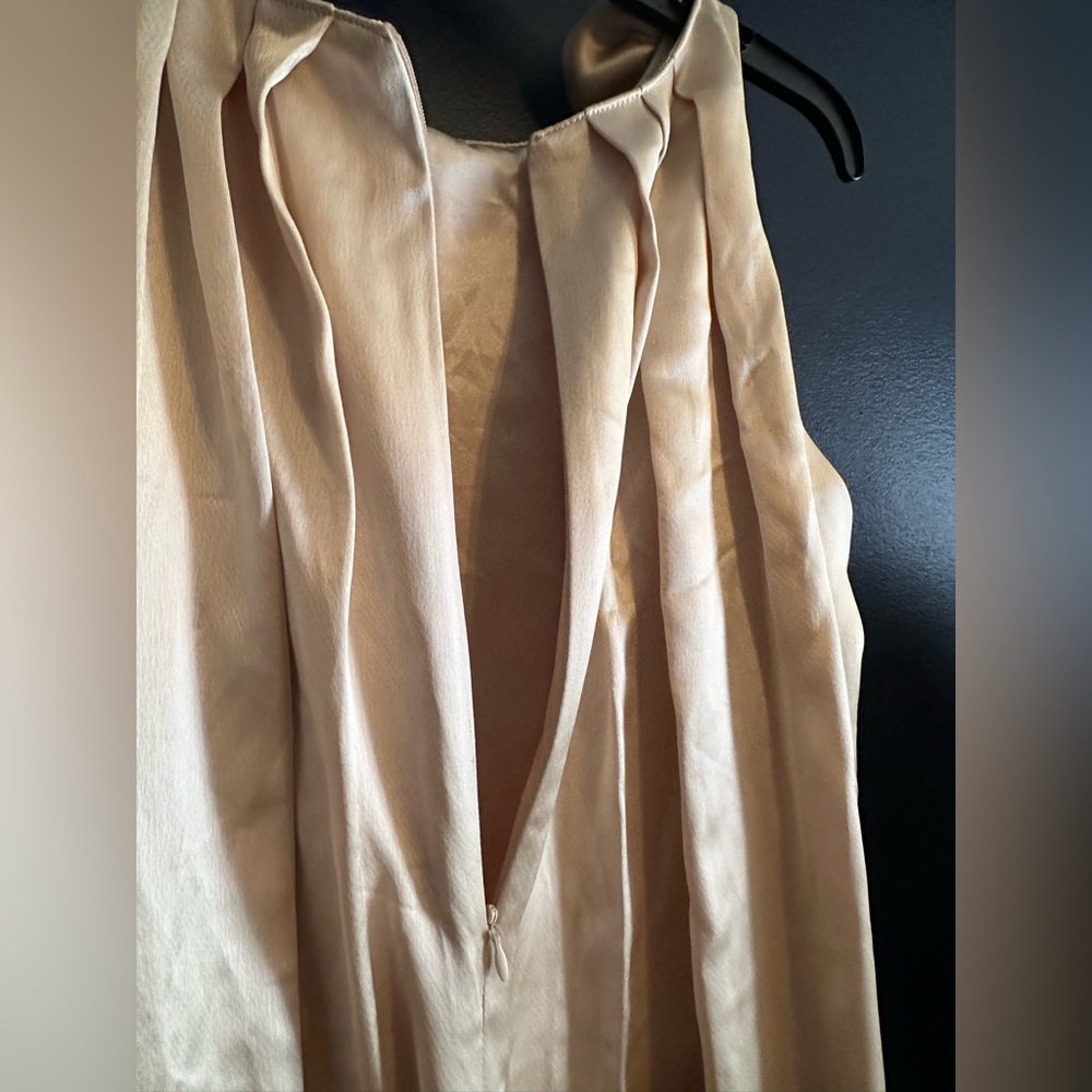 A.B.S. Allen Schwartz Champagne Pleated Rosette Cocktail Dress Size 8 - Picture 5 of 7